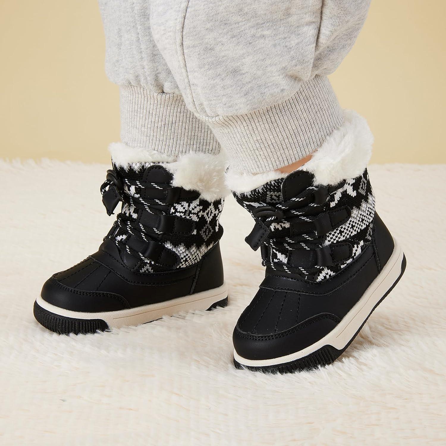 imageBMCiTYBM Toddler Boy Girl Snow Boots Waterproof Winter Warm Shoes Baby High Top Nonslip Lightweight Outdoor Sneakers for Cold Weather InfantToddlerCblack