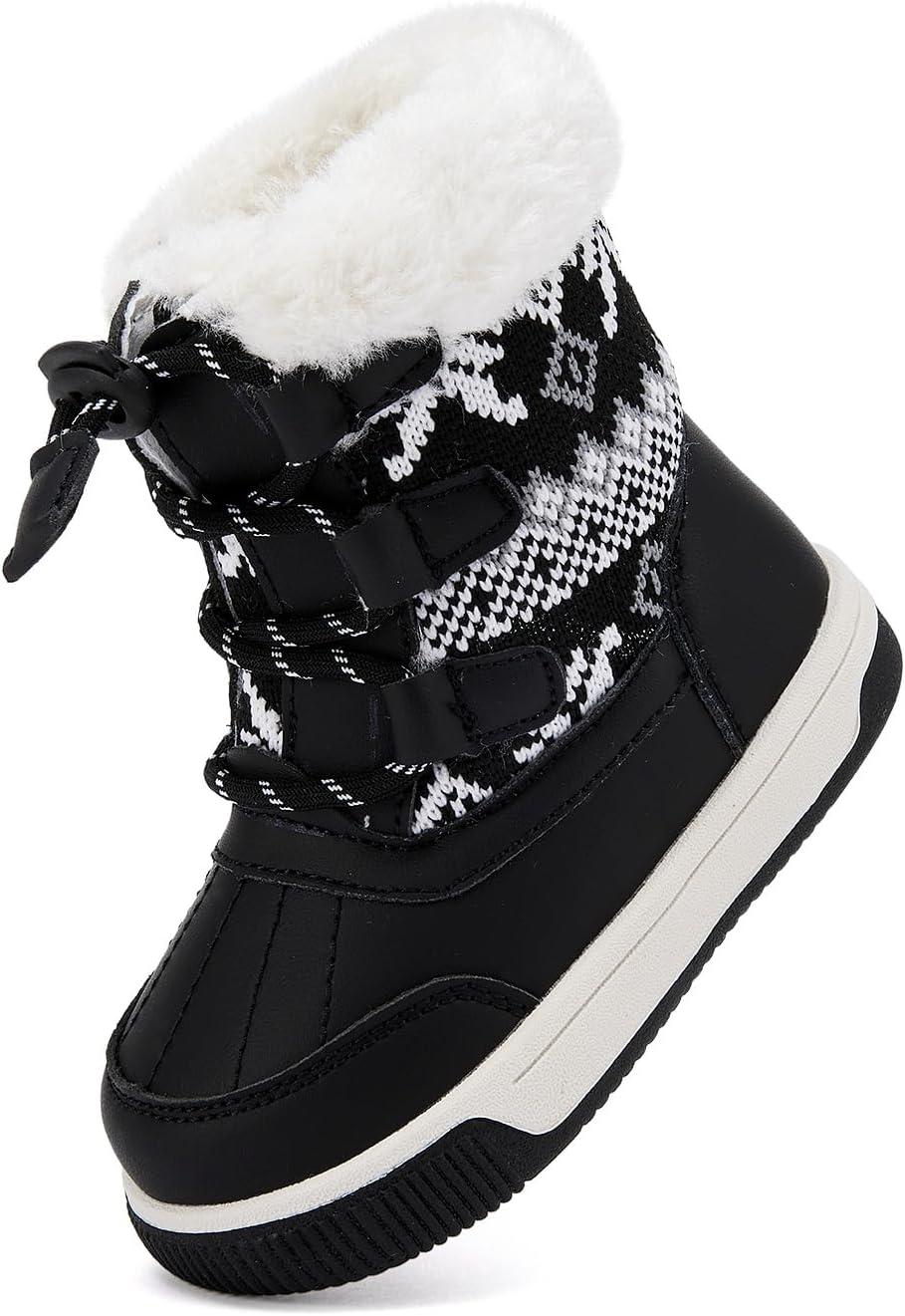 imageBMCiTYBM Toddler Boy Girl Snow Boots Waterproof Winter Warm Shoes Baby High Top Nonslip Lightweight Outdoor Sneakers for Cold Weather InfantToddlerCblack
