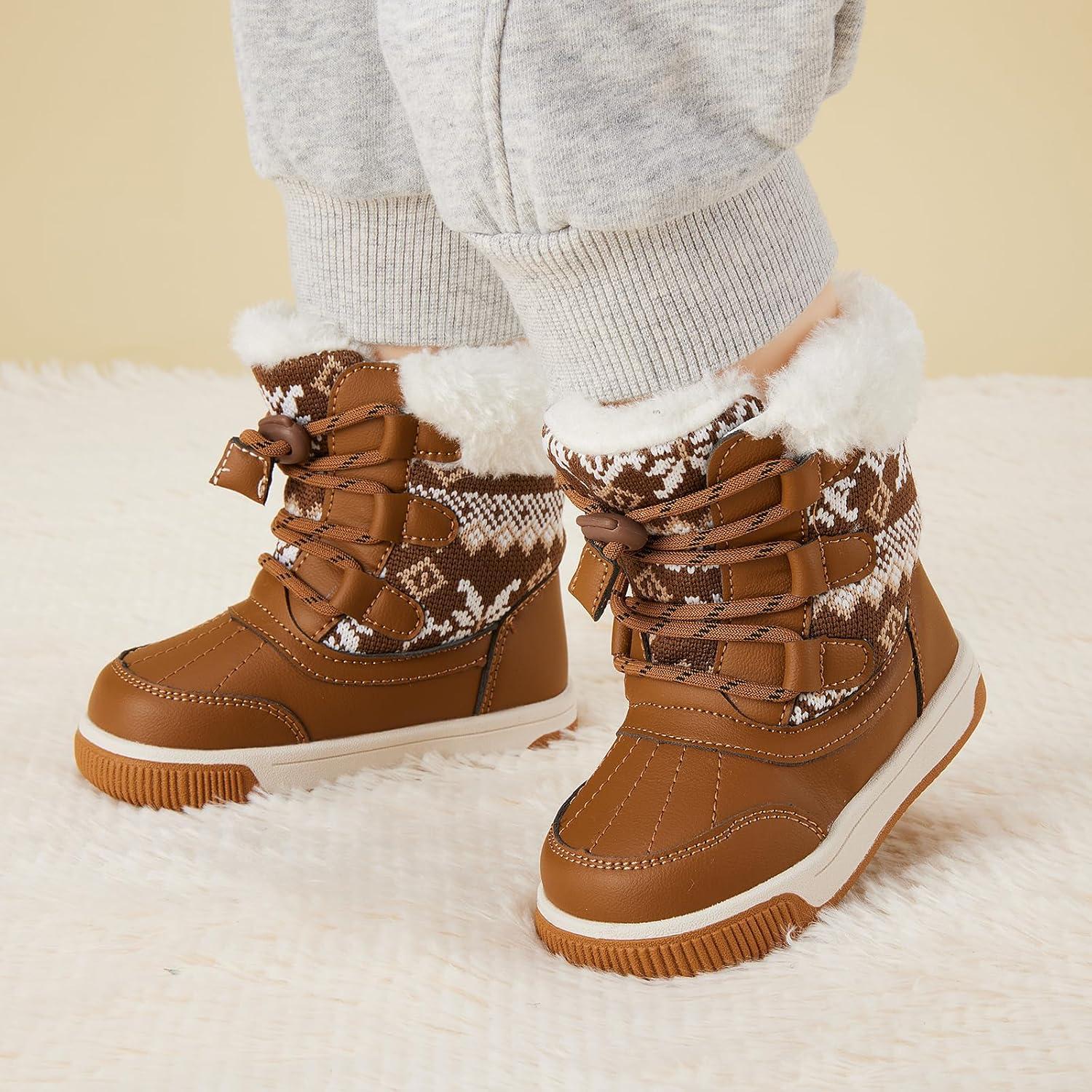 imageBMCiTYBM Toddler Boy Girl Snow Boots Waterproof Winter Warm Shoes Baby High Top Nonslip Lightweight Outdoor Sneakers for Cold Weather InfantToddlerCbrown