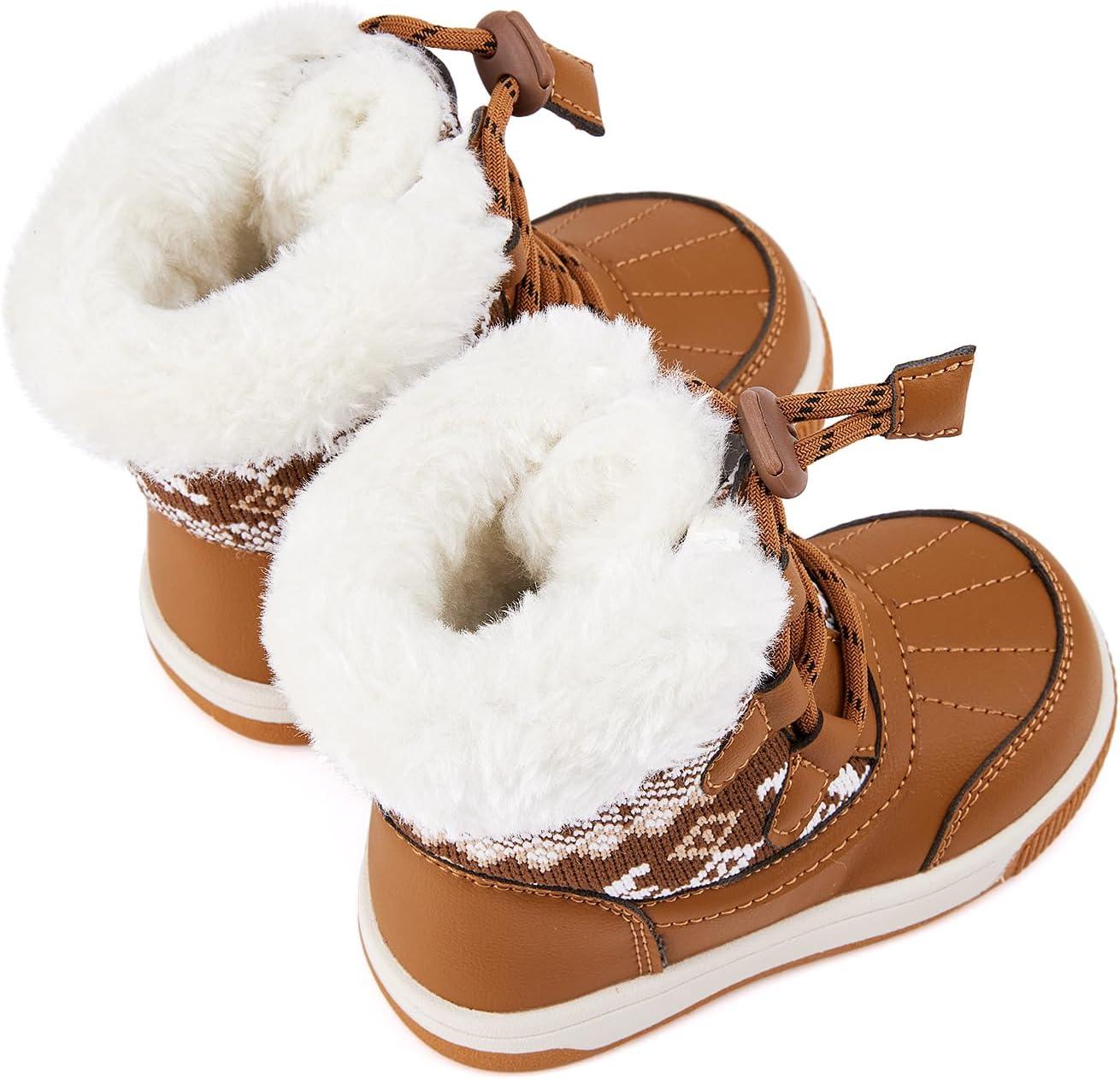 imageBMCiTYBM Toddler Boy Girl Snow Boots Waterproof Winter Warm Shoes Baby High Top Nonslip Lightweight Outdoor Sneakers for Cold Weather InfantToddlerCbrown