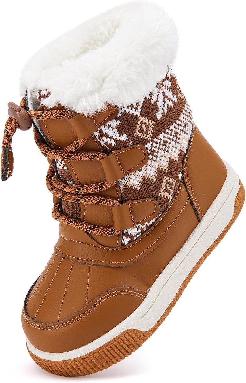 imageBMCiTYBM Toddler Boy Girl Snow Boots Waterproof Winter Warm Shoes Baby High Top Nonslip Lightweight Outdoor Sneakers for Cold Weather InfantToddlerCbrown