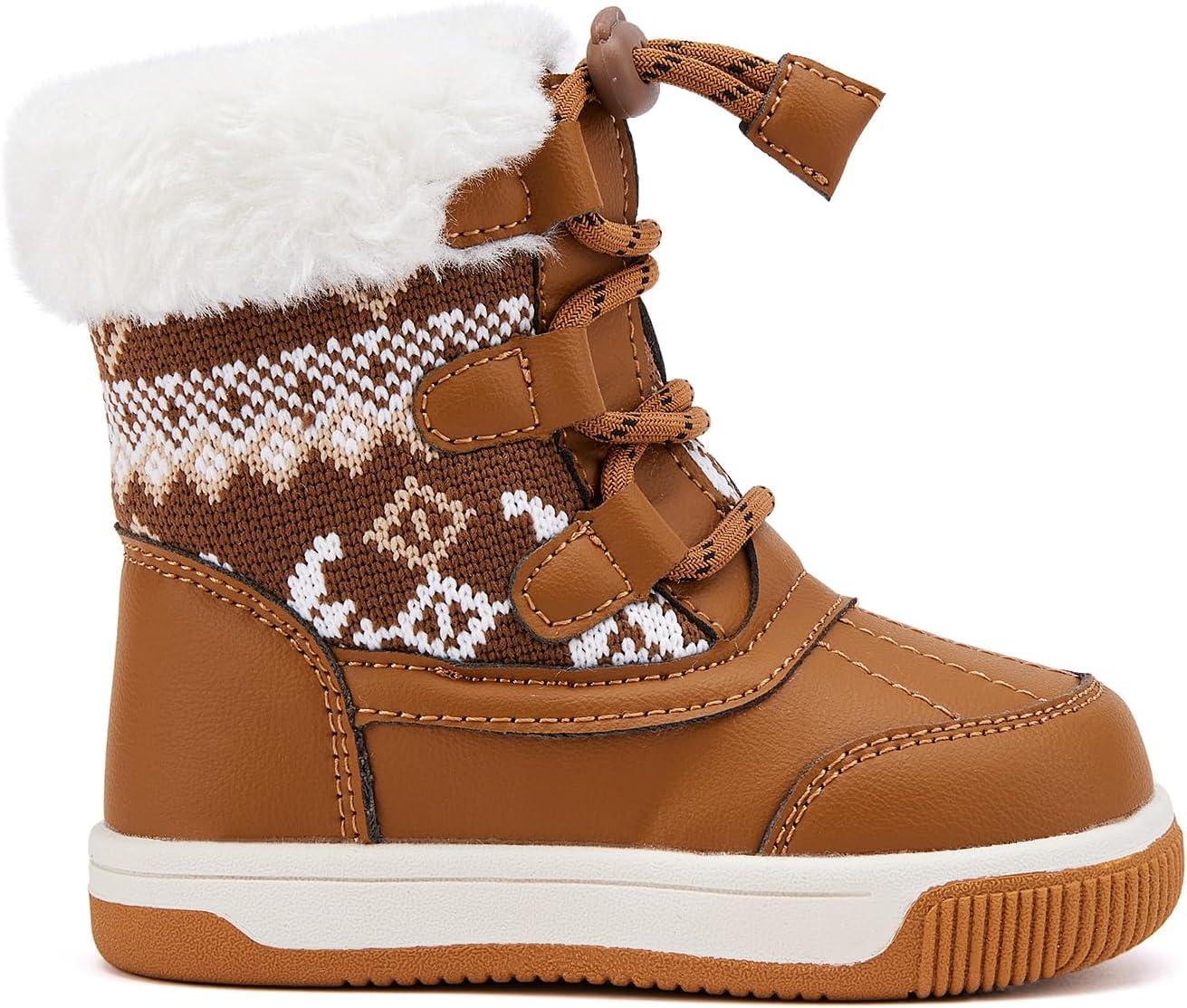 imageBMCiTYBM Toddler Boy Girl Snow Boots Waterproof Winter Warm Shoes Baby High Top Nonslip Lightweight Outdoor Sneakers for Cold Weather InfantToddlerCbrown