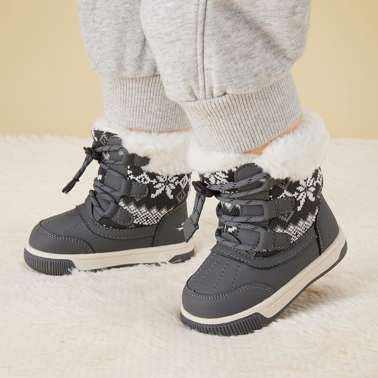 imageBMCiTYBM Toddler Boy Girl Snow Boots Waterproof Winter Warm Shoes Baby High Top Nonslip Lightweight Outdoor Sneakers for Cold Weather InfantToddlerCgrey