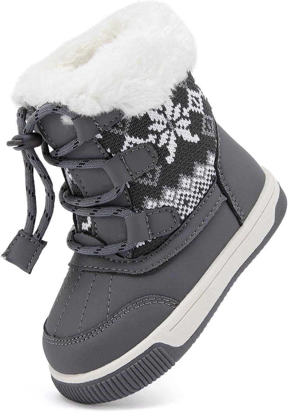 imageBMCiTYBM Toddler Boy Girl Snow Boots Waterproof Winter Warm Shoes Baby High Top Nonslip Lightweight Outdoor Sneakers for Cold Weather InfantToddlerCgrey