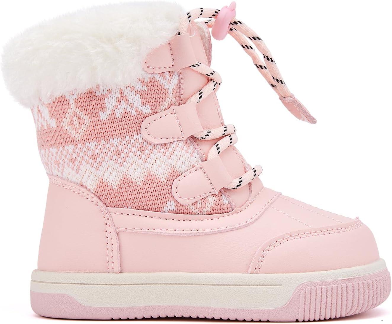 imageBMCiTYBM Toddler Boy Girl Snow Boots Waterproof Winter Warm Shoes Baby High Top Nonslip Lightweight Outdoor Sneakers for Cold Weather InfantToddlerCpink