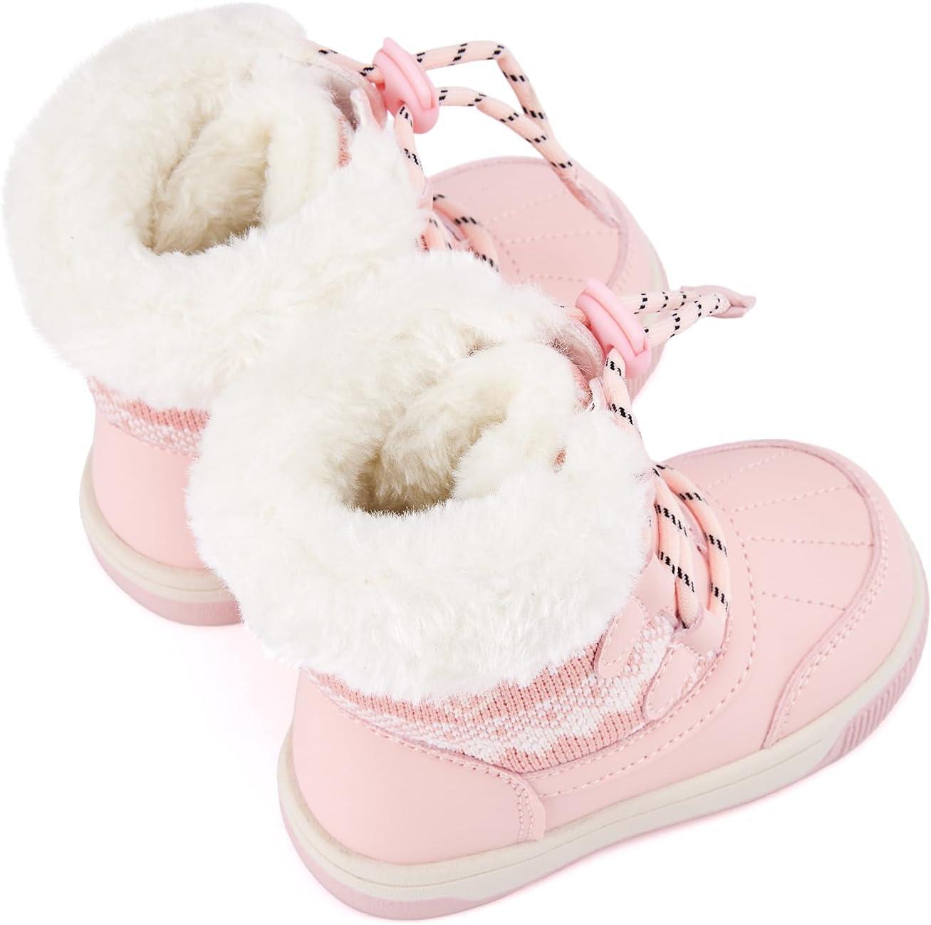 imageBMCiTYBM Toddler Boy Girl Snow Boots Waterproof Winter Warm Shoes Baby High Top Nonslip Lightweight Outdoor Sneakers for Cold Weather InfantToddlerCpink