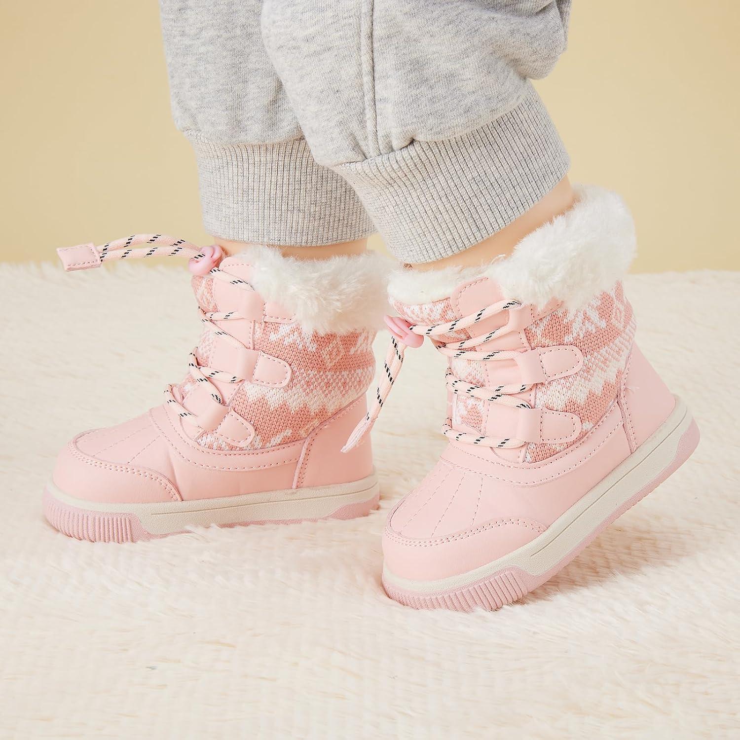 imageBMCiTYBM Toddler Boy Girl Snow Boots Waterproof Winter Warm Shoes Baby High Top Nonslip Lightweight Outdoor Sneakers for Cold Weather InfantToddlerCpink