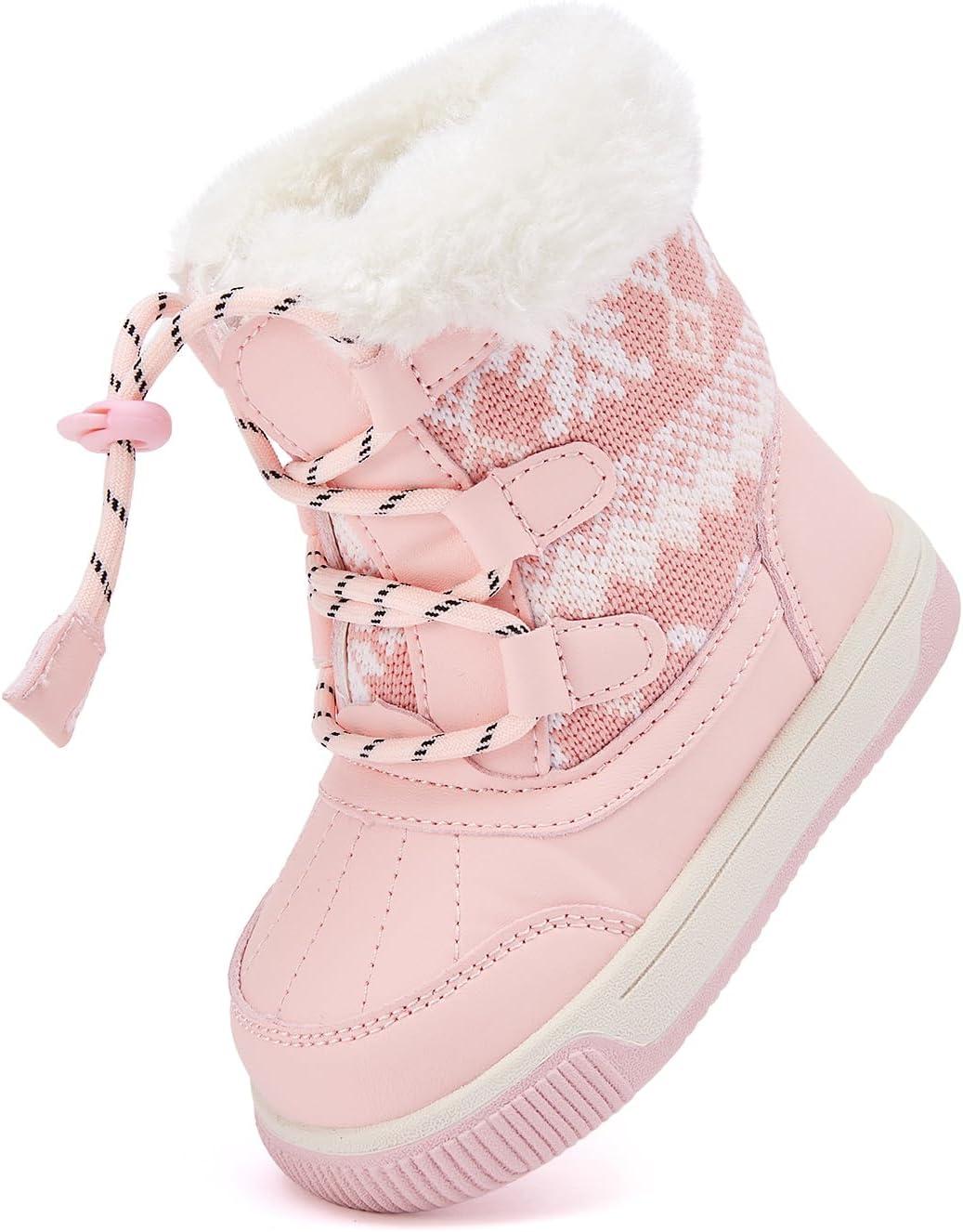 imageBMCiTYBM Toddler Boy Girl Snow Boots Waterproof Winter Warm Shoes Baby High Top Nonslip Lightweight Outdoor Sneakers for Cold Weather InfantToddlerCpink
