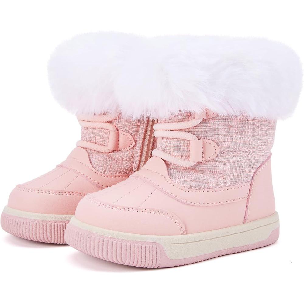 imageBMCiTYBM Toddler Boy Girl Snow Boots Waterproof Winter Warm Shoes Baby High Top Nonslip Lightweight Outdoor Sneakers for Cold Weather InfantToddlerApink