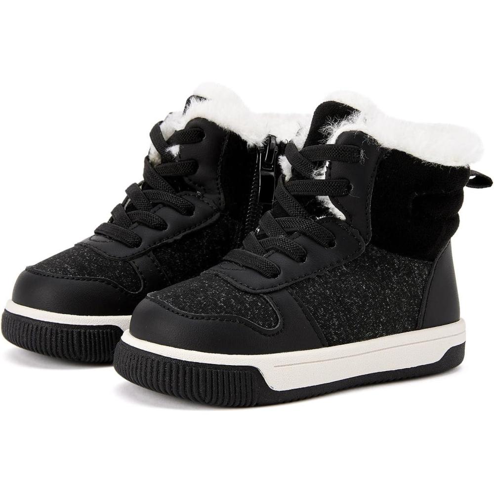 imageBMCiTYBM Toddler Boy Girl Snow Boots Waterproof Winter Warm Shoes Baby High Top Nonslip Lightweight Outdoor Sneakers for Cold Weather InfantToddlerBblack