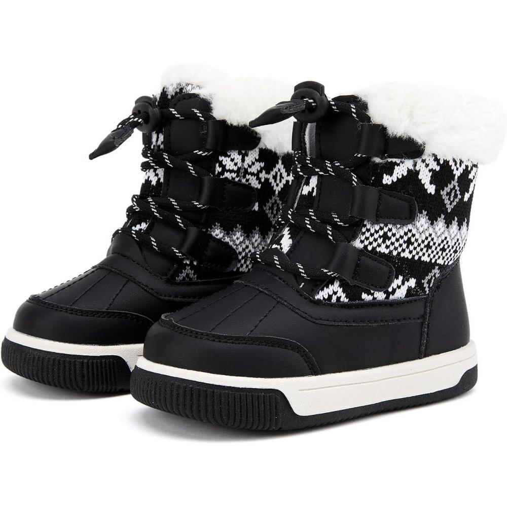imageBMCiTYBM Toddler Boy Girl Snow Boots Waterproof Winter Warm Shoes Baby High Top Nonslip Lightweight Outdoor Sneakers for Cold Weather InfantToddlerCblack