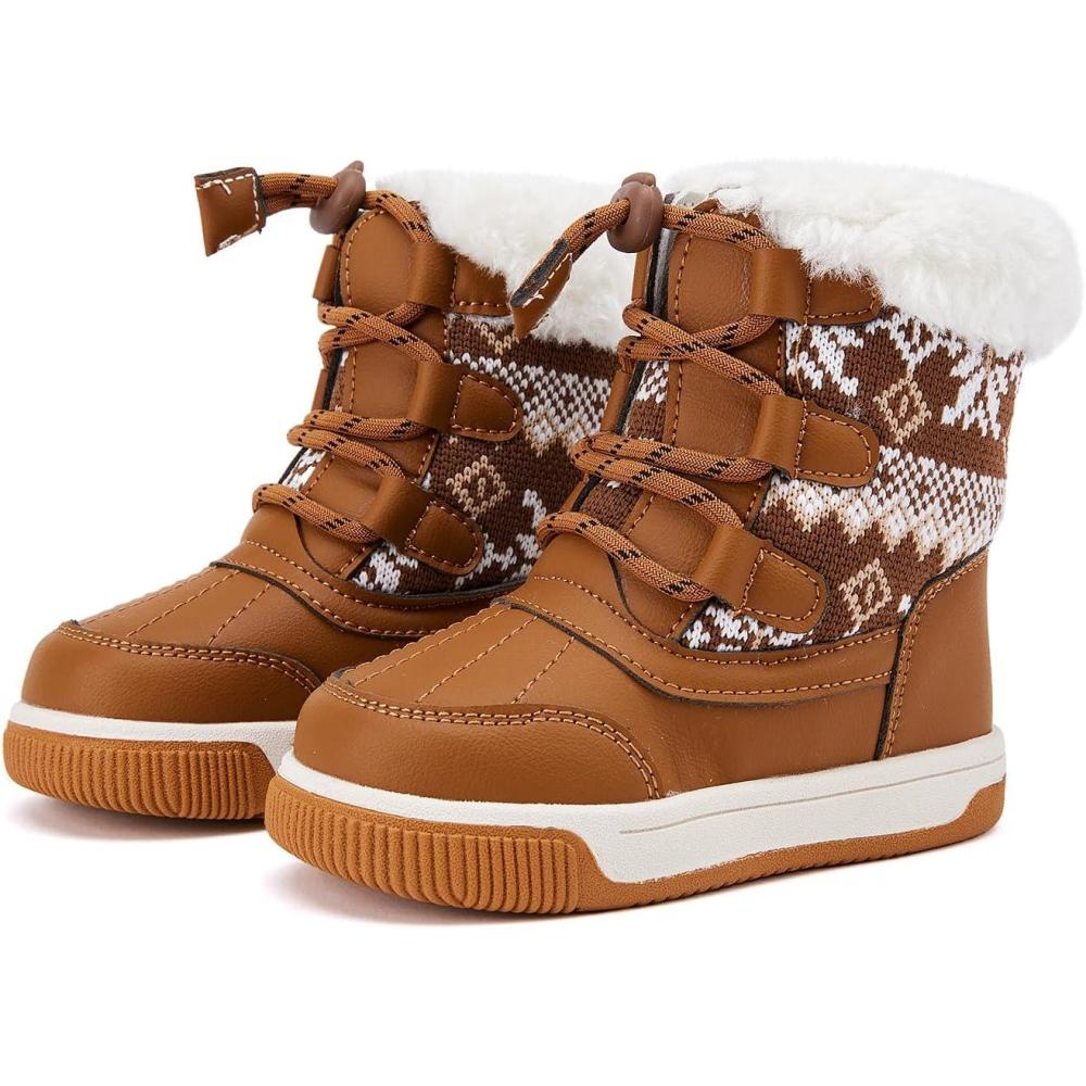 imageBMCiTYBM Toddler Boy Girl Snow Boots Waterproof Winter Warm Shoes Baby High Top Nonslip Lightweight Outdoor Sneakers for Cold Weather InfantToddlerCbrown