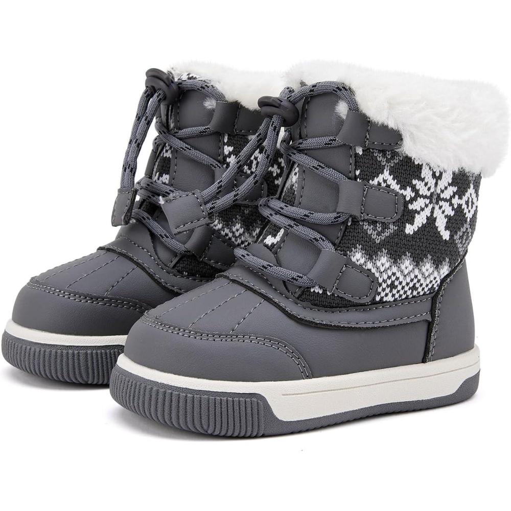 imageBMCiTYBM Toddler Boy Girl Snow Boots Waterproof Winter Warm Shoes Baby High Top Nonslip Lightweight Outdoor Sneakers for Cold Weather InfantToddlerCgrey