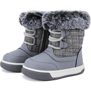 imageBMCiTYBM Toddler Boy Girl Snow Boots Waterproof Winter Warm Shoes Baby High Top Nonslip Lightweight Outdoor Sneakers for Cold Weather InfantToddlerAgrey