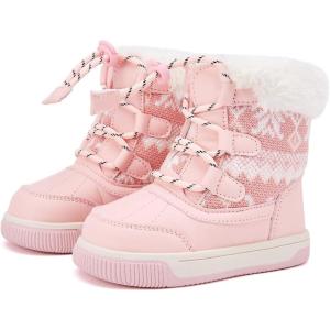 imageBMCiTYBM Toddler Boy Girl Snow Boots Waterproof Winter Warm Shoes Baby High Top Nonslip Lightweight Outdoor Sneakers for Cold Weather InfantToddlerCpink