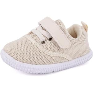imageBMCiTYBM Baby Walking Shoes Infant Boy Girl First Walker Sneakers Breathable Lightweight NonSlip Barefoot Shoes 6 9 12 18 24 Months1 Strap Beige