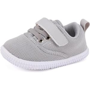 imageBMCiTYBM Baby Walking Shoes Infant Boy Girl First Walker Sneakers Breathable Lightweight NonSlip Barefoot Shoes 6 9 12 18 24 Months1 Strap Grey