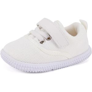 imageBMCiTYBM Baby Walking Shoes Infant Boy Girl First Walker Sneakers Breathable Lightweight NonSlip Barefoot Shoes 6 9 12 18 24 Months1 Strap White