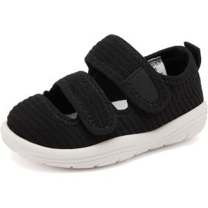 imageBMCiTYBM Baby Walking Shoes Infant Boy Girl First Walker Sneakers Breathable Lightweight NonSlip Barefoot Shoes 6 9 12 18 24 Months2 Strap Black