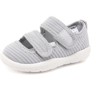 imageBMCiTYBM Baby Walking Shoes Infant Boy Girl First Walker Sneakers Breathable Lightweight NonSlip Barefoot Shoes 6 9 12 18 24 Months2 Strap Grey
