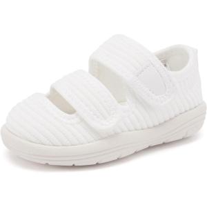 imageBMCiTYBM Baby Walking Shoes Infant Boy Girl First Walker Sneakers Breathable Lightweight NonSlip Barefoot Shoes 6 9 12 18 24 Months2 Strap White
