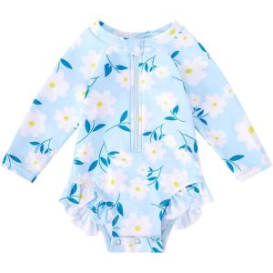 imageBMCiTYBM Baby Girls Swimsuits Long Sleeve Zipper One Piece UPF 50 Sun Protection Swimwear Rash GuardBlue