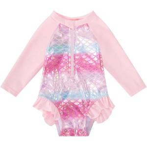 imageBMCiTYBM Baby Girls Swimsuits Long Sleeve Zipper One Piece UPF 50 Sun Protection Swimwear Rash GuardPink