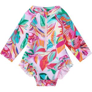 imageBMCiTYBM Baby Girls Swimsuits Long Sleeve Zipper One Piece UPF 50 Sun Protection Swimwear Rash GuardRose