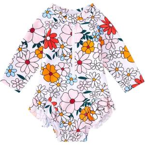 imageBMCiTYBM Baby Girls Swimsuits Long Sleeve Zipper One Piece UPF 50 Sun Protection Swimwear Rash GuardWhite