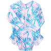 imageBMCiTYBM Baby Girls Swimsuits UPF 50 Sun Protection Swimwear Onepiece Infant Bathing Suit 0 3 6 9 12 15 18 24 MonthsPink Blue Leaves