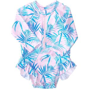 imageBMCiTYBM Baby Girls Swimsuits UPF 50 Sun Protection Swimwear Onepiece Infant Bathing Suit 0 3 6 9 12 15 18 24 MonthsPink Blue Leaves