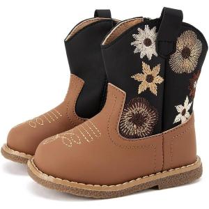 imageBMCiTYBM Baby Cowboy Cowgirl Boots Infant Western Shoes Boys Girls Round Toe Boots All Seasons 624 MonthsBlackBrown
