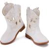 imageBMCiTYBM Toddler Girls Cowboy Cowgirl Boots Little Kids Pointed Toe Western Boots Mid Calf Side Zipper Riding Shoes for All Seasons ToddlerLittle KidBwhite