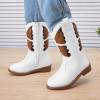 imageBMCiTYBM Toddler Little Girls Cowboy Cowgirl Boots Kids Pointed Toe Western Boots Mid Calf Side Zipper Riding Shoes for All Seasons ToddlerLittle KidA3white