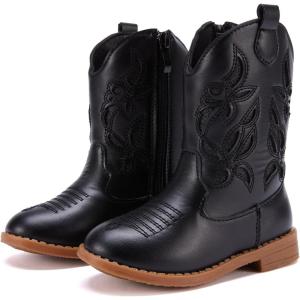 imageBMCiTYBM Toddler Girls Cowboy Cowgirl Boots Little Kids Pointed Toe Western Boots Mid Calf Side Zipper Riding Shoes for All Seasons ToddlerLittle KidAblack