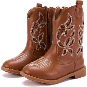 imageBMCiTYBM Toddler Girls Cowboy Cowgirl Boots Little Kids Pointed Toe Western Boots Mid Calf Side Zipper Riding Shoes for All Seasons ToddlerLittle KidAbrown