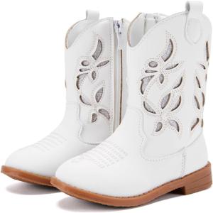imageBMCiTYBM Toddler Girls Cowboy Cowgirl Boots Little Kids Pointed Toe Western Boots Mid Calf Side Zipper Riding Shoes for All Seasons ToddlerLittle KidAwhite