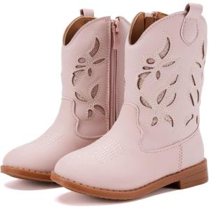 imageBMCiTYBM Toddler Girls Cowboy Cowgirl Boots Little Kids Pointed Toe Western Boots Mid Calf Side Zipper Riding Shoes for All Seasons ToddlerLittle KidApink