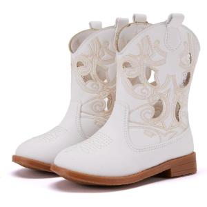 imageBMCiTYBM Toddler Girls Cowboy Cowgirl Boots Little Kids Pointed Toe Western Boots Mid Calf Side Zipper Riding Shoes for All Seasons ToddlerLittle KidBwhite