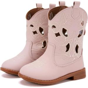 imageBMCiTYBM Toddler Girls Cowboy Cowgirl Boots Little Kids Pointed Toe Western Boots Mid Calf Side Zipper Riding Shoes for All Seasons ToddlerLittle KidBpink