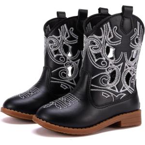 imageBMCiTYBM Toddler Girls Cowboy Cowgirl Boots Little Kids Pointed Toe Western Boots Mid Calf Side Zipper Riding Shoes for All Seasons ToddlerLittle KidBblack