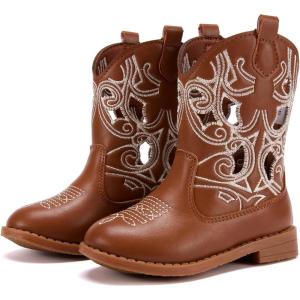 imageBMCiTYBM Toddler Girls Cowboy Cowgirl Boots Little Kids Pointed Toe Western Boots Mid Calf Side Zipper Riding Shoes for All Seasons ToddlerLittle KidBbrown