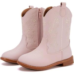 imageBMCiTYBM Toddler Girls Cowboy Cowgirl Boots Little Kids Pointed Toe Western Boots Mid Calf Side Zipper Riding Shoes for All Seasons ToddlerLittle KidCpink