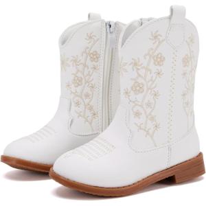 imageBMCiTYBM Toddler Girls Cowboy Cowgirl Boots Little Kids Pointed Toe Western Boots Mid Calf Side Zipper Riding Shoes for All Seasons ToddlerLittle KidCwhite