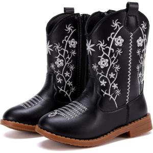 imageBMCiTYBM Toddler Girls Cowboy Cowgirl Boots Little Kids Pointed Toe Western Boots Mid Calf Side Zipper Riding Shoes for All Seasons ToddlerLittle KidCblack