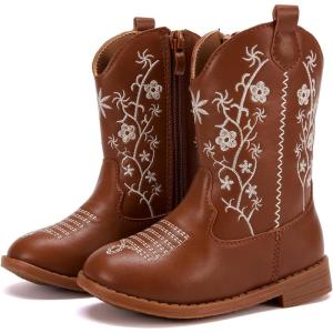 imageBMCiTYBM Toddler Girls Cowboy Cowgirl Boots Little Kids Pointed Toe Western Boots Mid Calf Side Zipper Riding Shoes for All Seasons ToddlerLittle KidCbrown