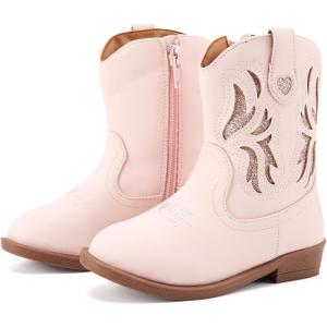 imageBMCiTYBM Toddler Little Girls Cowboy Cowgirl Boots Kids Pointed Toe Western Boots Mid Calf Side Zipper Riding Shoes for All Seasons ToddlerLittle KidA1pink