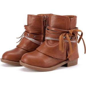 imageBMCiTYBM Toddler Little Girls Cowboy Cowgirl Boots Kids Pointed Toe Western Boots Mid Calf Side Zipper Riding Shoes for All Seasons ToddlerLittle KidA2brown