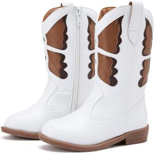 imageBMCiTYBM Toddler Little Girls Cowboy Cowgirl Boots Kids Pointed Toe Western Boots Mid Calf Side Zipper Riding Shoes for All Seasons ToddlerLittle KidA3white