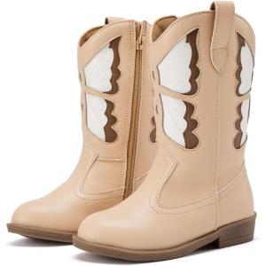 imageBMCiTYBM Toddler Little Girls Cowboy Cowgirl Boots Kids Pointed Toe Western Boots Mid Calf Side Zipper Riding Shoes for All Seasons ToddlerLittle KidA3camel
